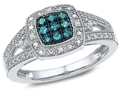 1/10 Carat (Ctw I2-I3) Blue & White Diamond Ring in Sterling Silver