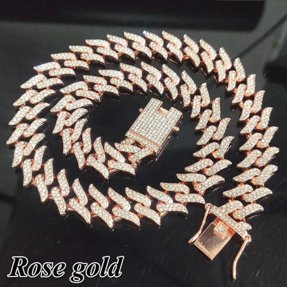 New Fashion Jewelry 925 Silver/Gold/Rose Gold Plated Men Cuban Miami Link Necklace Stainless Steel Diamond Silver Chain Necklace or Bracelet 7/8/18/20/24 Inches 1Pcs