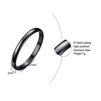 2Mm Stainless Steel Thin Ring Rose Gold Black for Women Men Minimalist Ring Jewelry Party Simple Fashion Gift Size 3 to 12 - WORLD TIME VISITS