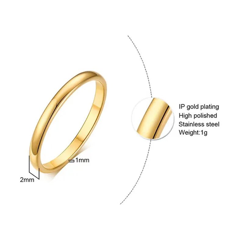 2Mm Stainless Steel Thin Ring Rose Gold Black for Women Men Minimalist Ring Jewelry Party Simple Fashion Gift Size 3 to 12 - WORLD TIME VISITS