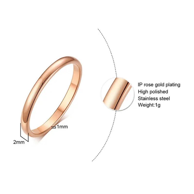 2Mm Stainless Steel Thin Ring Rose Gold Black for Women Men Minimalist Ring Jewelry Party Simple Fashion Gift Size 3 to 12 - WORLD TIME VISITS