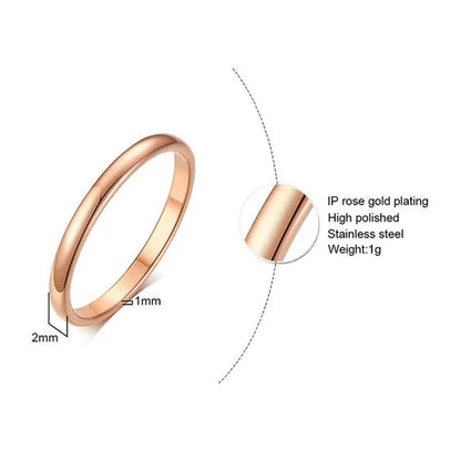 2Mm Stainless Steel Thin Ring Rose Gold Black for Women Men Minimalist Ring Jewelry Party Simple Fashion Gift Size 3 to 12 - WORLD TIME VISITS