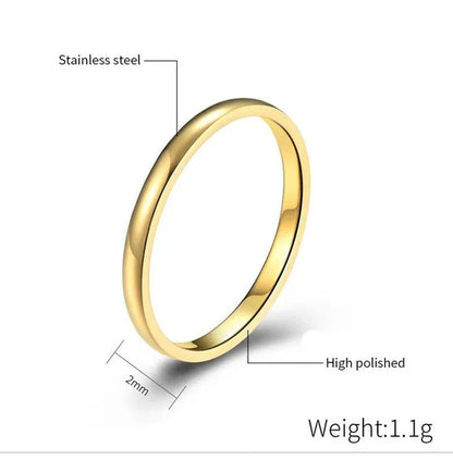 2Mm Stainless Steel Thin Ring Rose Gold Black for Women Men Minimalist Ring Jewelry Party Simple Fashion Gift Size 3 to 12 - WORLD TIME VISITS