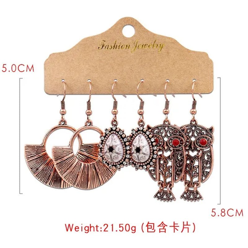 3 Pairs Women's Fashion Jewelry Vintage Bohemian Ethnic Carved Dangle Earrings for Women Charm Geometry Leaves Hoop Earring Wedding Engagement Party Banquet Earrings - WORLD TIME VISITS
