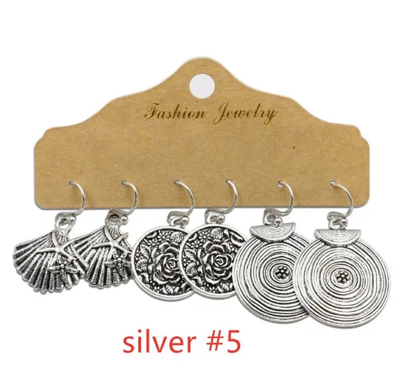 3 Pairs Women's Fashion Jewelry Vintage Bohemian Ethnic Carved Dangle Earrings for Women Charm Geometry Leaves Hoop Earring Wedding Engagement Party Banquet Earrings - WORLD TIME VISITS