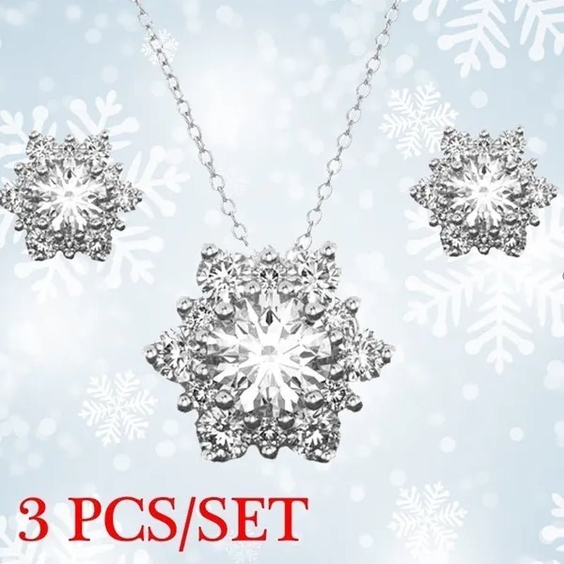 3 Pcs/set 925 Silver Natural Gem AAA CZ Snowflake Antique Necklace Earrings Christmas Snowflake Jewelry Gift - WORLD TIME VISITS