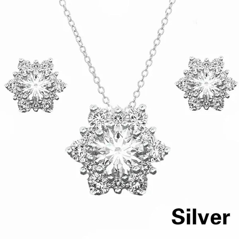 3 Pcs/set 925 Silver Natural Gem AAA CZ Snowflake Antique Necklace Earrings Christmas Snowflake Jewelry Gift - WORLD TIME VISITS