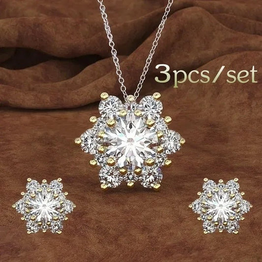 3 Pcs/set 925 Silver Natural Gem AAA CZ Snowflake Antique Necklace Earrings Christmas Snowflake Jewelry Gift - WORLD TIME VISITS