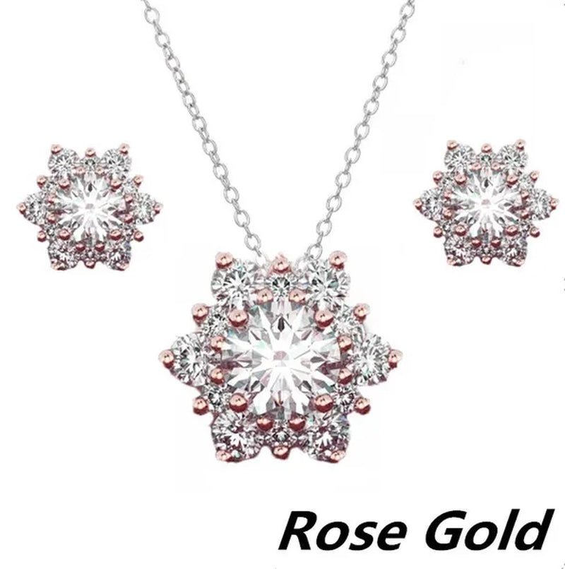 3 Pcs/set 925 Silver Natural Gem AAA CZ Snowflake Antique Necklace Earrings Christmas Snowflake Jewelry Gift - WORLD TIME VISITS
