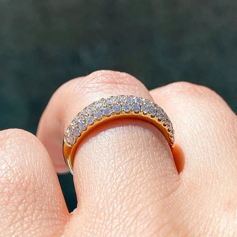 3 Row Micro Pave Zircon Ring， Wedding Band Half Eternity Wide Band 1gold plated Ring Anniversary Diamond Ring for Her Tricolor size 4 - 12 - WORLD TIME VISITS