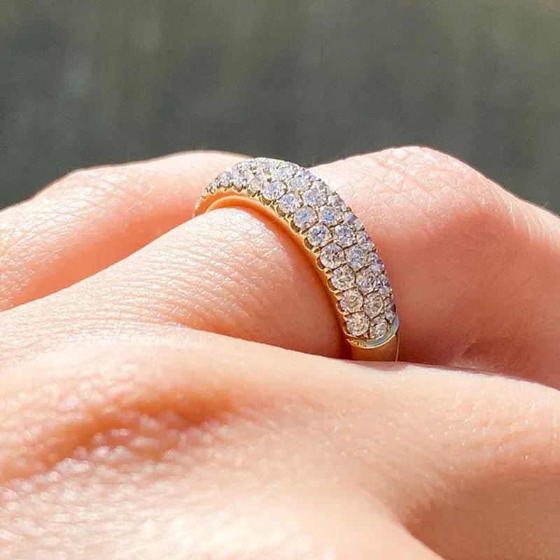 3 Row Micro Pave Zircon Ring， Wedding Band Half Eternity Wide Band 1gold plated Ring Anniversary Diamond Ring for Her Tricolor size 4 - 12 - WORLD TIME VISITS