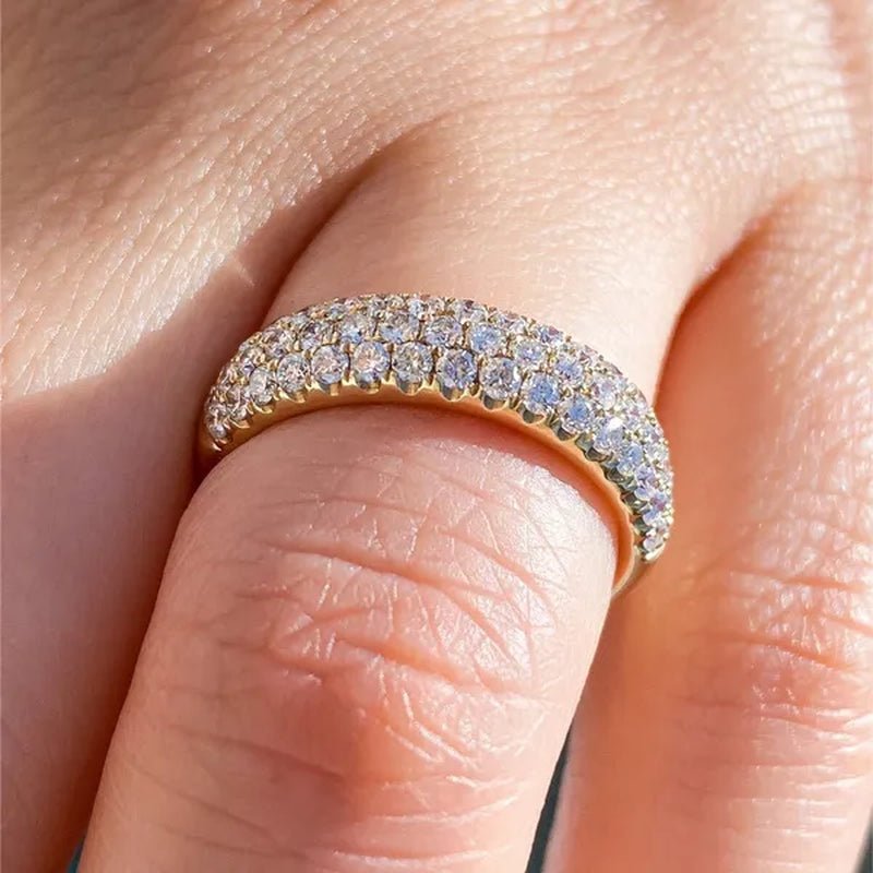 3 Row Micro Pave Zircon Ring， Wedding Band Half Eternity Wide Band 1gold plated Ring Anniversary Diamond Ring for Her Tricolor size 4 - 12 - WORLD TIME VISITS