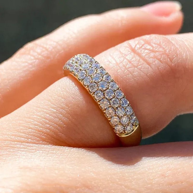 3 Row Micro Pave Zircon Ring， Wedding Band Half Eternity Wide Band 1gold plated Ring Anniversary Diamond Ring for Her Tricolor size 4 - 12 - WORLD TIME VISITS