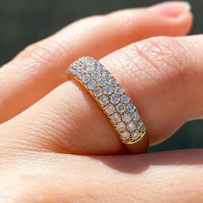 3 Row Micro Pave Zircon Ring， Wedding Band Half Eternity Wide Band 1gold plated Ring Anniversary Diamond Ring for Her Tricolor size 4 - 12 - WORLD TIME VISITS