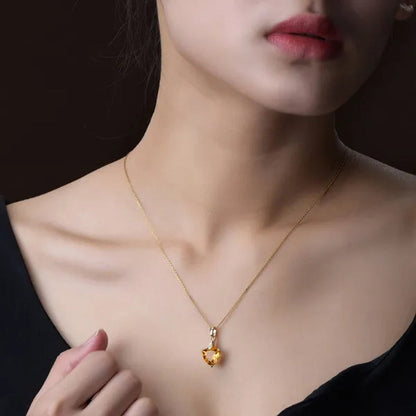 Romantic 18k Golden Plated Copper Setting Heart Shape Citrine  Jewelry Set Love Shape Pendant Necklace Heart Micro Inlaid Cubic Zirconia Stud Earrings Butterfly Open-End Ring Flower Bracelets for Women Gifts