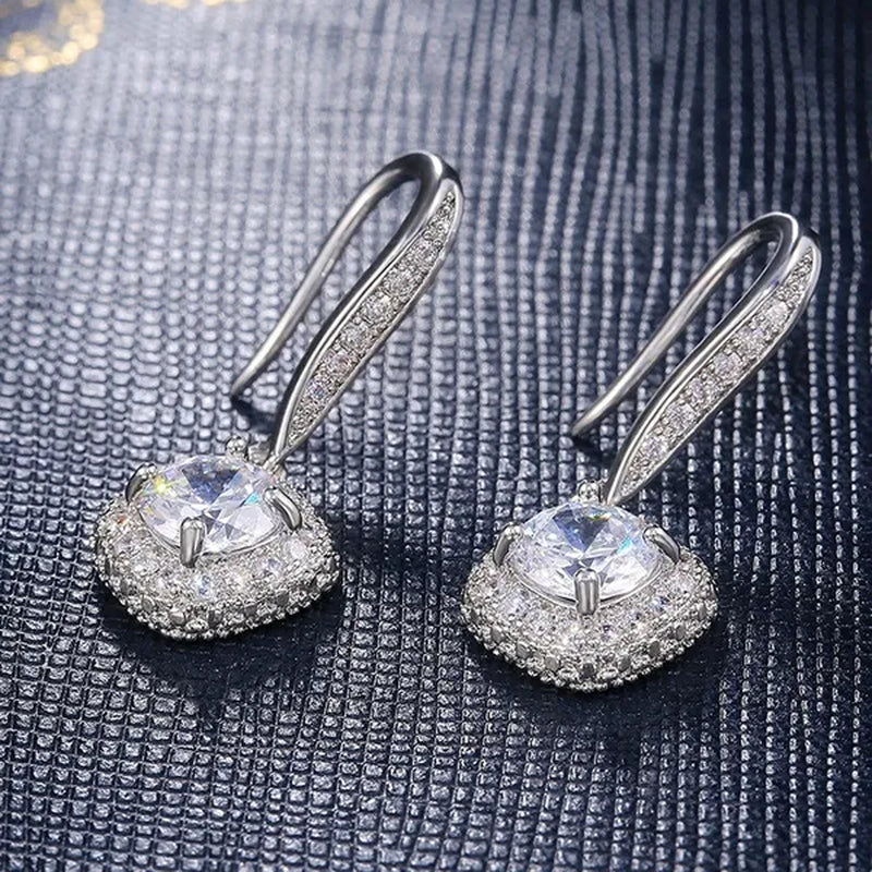 Lady Elegant Fashion Noble 925 Silver Diamond Dangle Drop Earrings for Women Jewelry