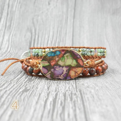 Vintage Boho Handmade Turquoise Charm Natural Stone Beads Bracelets Adjustable Wrap Leather Bracelet Jewelry