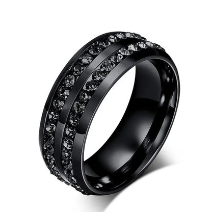 Fashion Exquisite Women Men 8mm Stainless Steel Unique Double Row Crystal Diamond Ring Wedding Band Jewelry Gifts(Size 5-13)