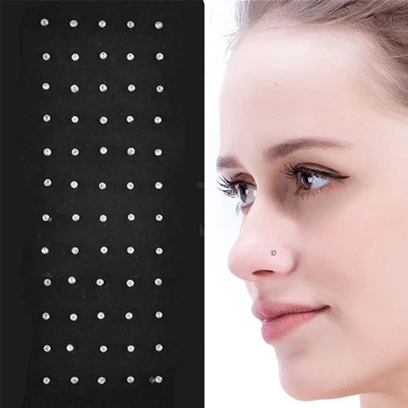 New Fashion Stainless Steel CZ Crystal Straight Shape Diamond Rhinestone Nose Ring Body Piercing Stud Jewelry Bone 20 Gauge for Women Girls 2 Types