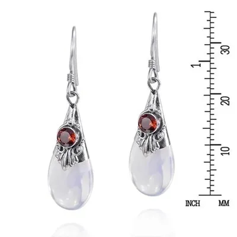 Dazzling 925 Solid Sterling Silver Natural Gemstone Amethyst Ruby & Black Sapphire Moonstone Diamond Floral Dangle Earrings Women Wedding Fine Jewelry