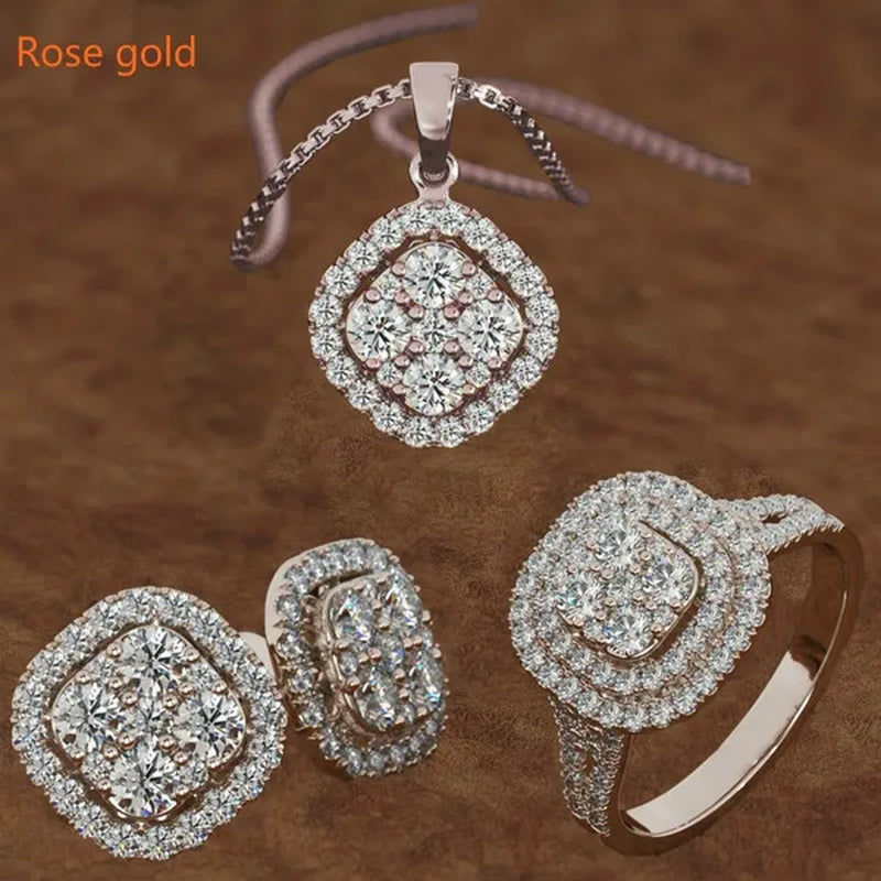 Classic Wedding Jewelry Set Stud Earrings + Pendant Necklace + Ring Lady Fashion Party Accessories