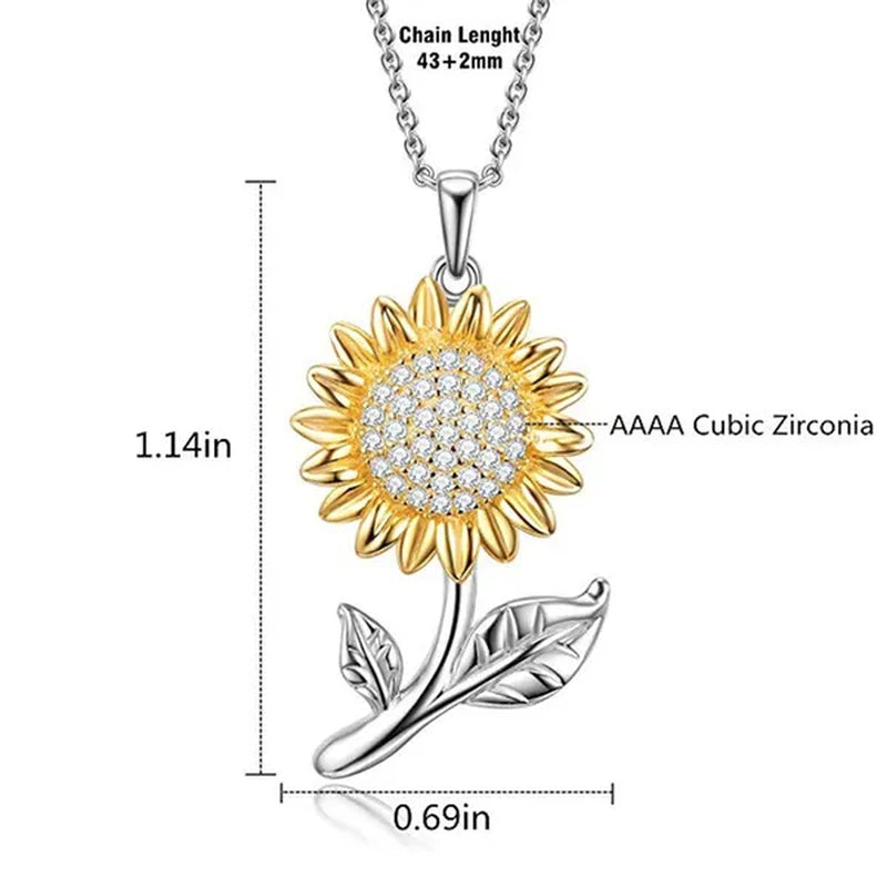 925 Silver Sunflower with CZ Warmth Positivity Pendant Necklace Jewelry for Women Girls
