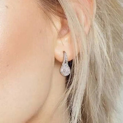 Women Elegant Micro Pave Round Cut Diamond Hoop Huggies Earrings Party Daily Engagement Birthday Gifts Jewelry