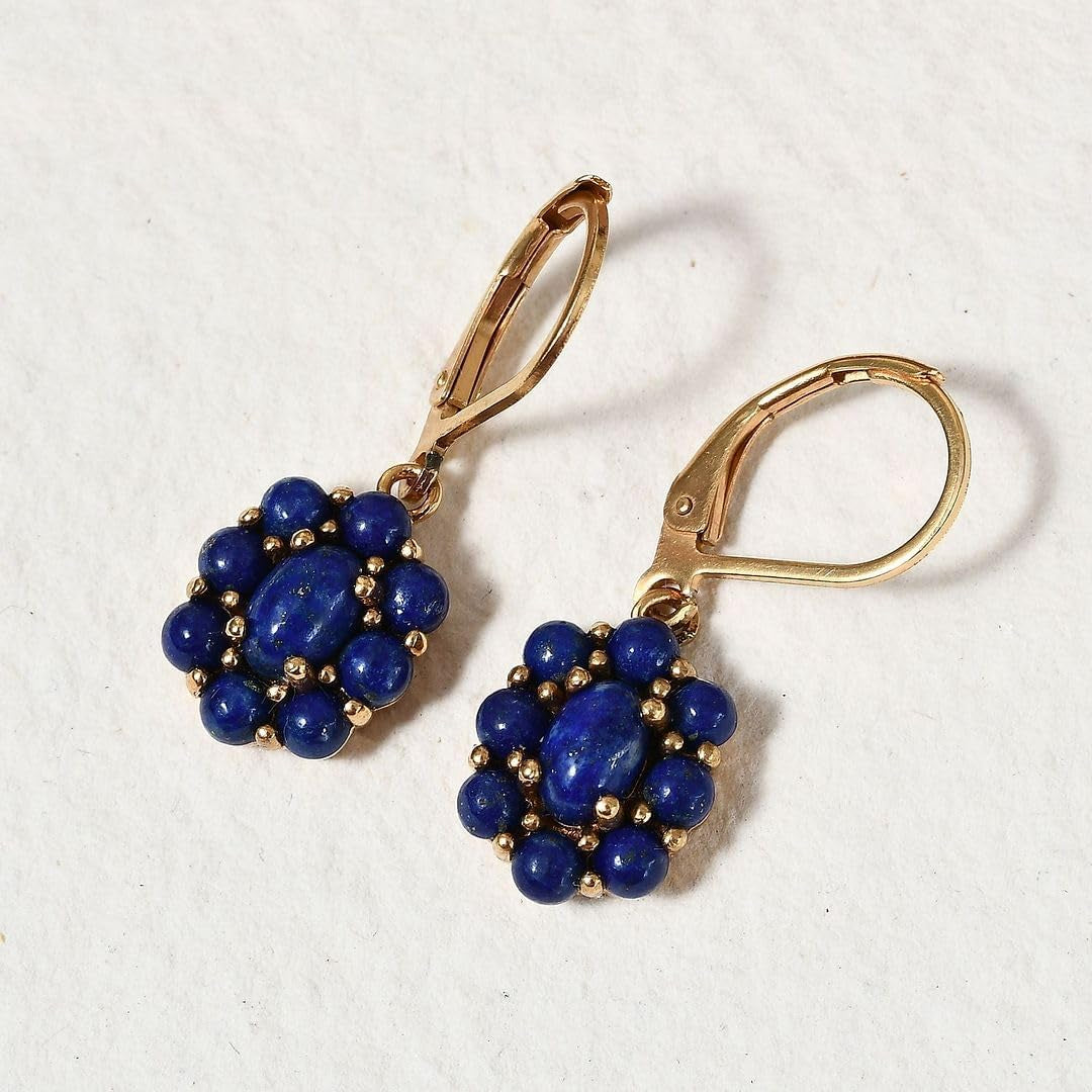 Shop LC Blue Lapis Lazuli Flower Dangle Earrings for Women 18K Yellow Gold Plated Jewelry Ct 3.60 Birthday Gifts for Women