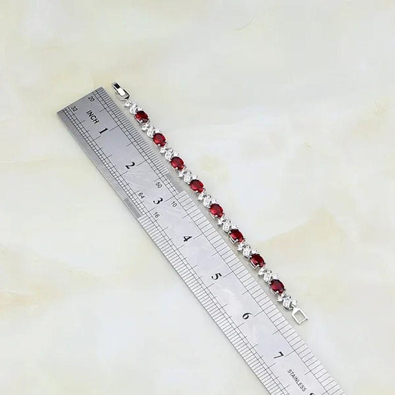 Trendy Oval Red Ruby white Topaz 925 Silver Bracelets Charm For Women
