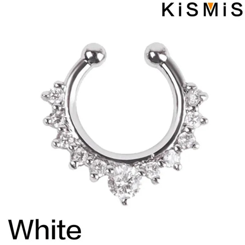 KISMIS 1Pc/2Pcs Fashion Alloy Diamond Nose Rings Lip Ring Sexy Faux Septum Rings Fake Piercing Women Man Unisex Earring