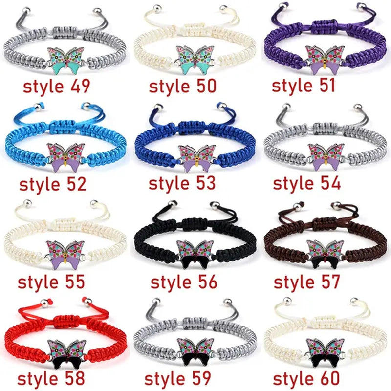 Women Black Woven Rope Bracelet Handmade Multicolor Butterfly Charm Adjustable Bracelets Fashion Friendship Jewelry Girls Gift - WORLD TIME VISITS