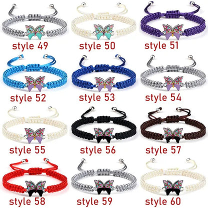 Women Black Woven Rope Bracelet Handmade Multicolor Butterfly Charm Adjustable Bracelets Fashion Friendship Jewelry Girls Gift - WORLD TIME VISITS