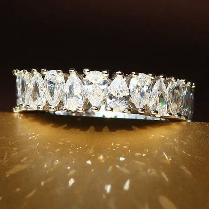 Luxurious Silver Natural Gemstones White Sapphire Wedding Birthstone Bride Flower Engagement Ellipse Drop Ring Jewelry Size 6 7 8 9 10