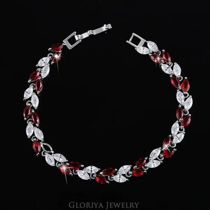 Gloriya Silver Plated Inlay Black and White AAA Grade CZ Crystal Leaf Chain Bracelet Bangle for Women 2024 Fashion Design Fashion Mujer Jewelry