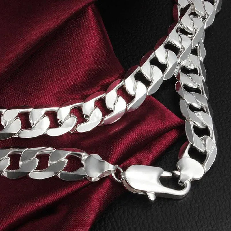 2PCS (Bracelet + Necklace) 925 Sterling Silver Fashion Jewelry Sets Curb Chain Necklace 925 Solid Silver Jewelry High Quality Necklace Bracelet 16-30 inches