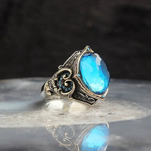 Crystal Cut Blue Topaz Stone 925 Sterling Silver Men Ring Fine Jewelry Fashion Rings For Men Gift For Him
