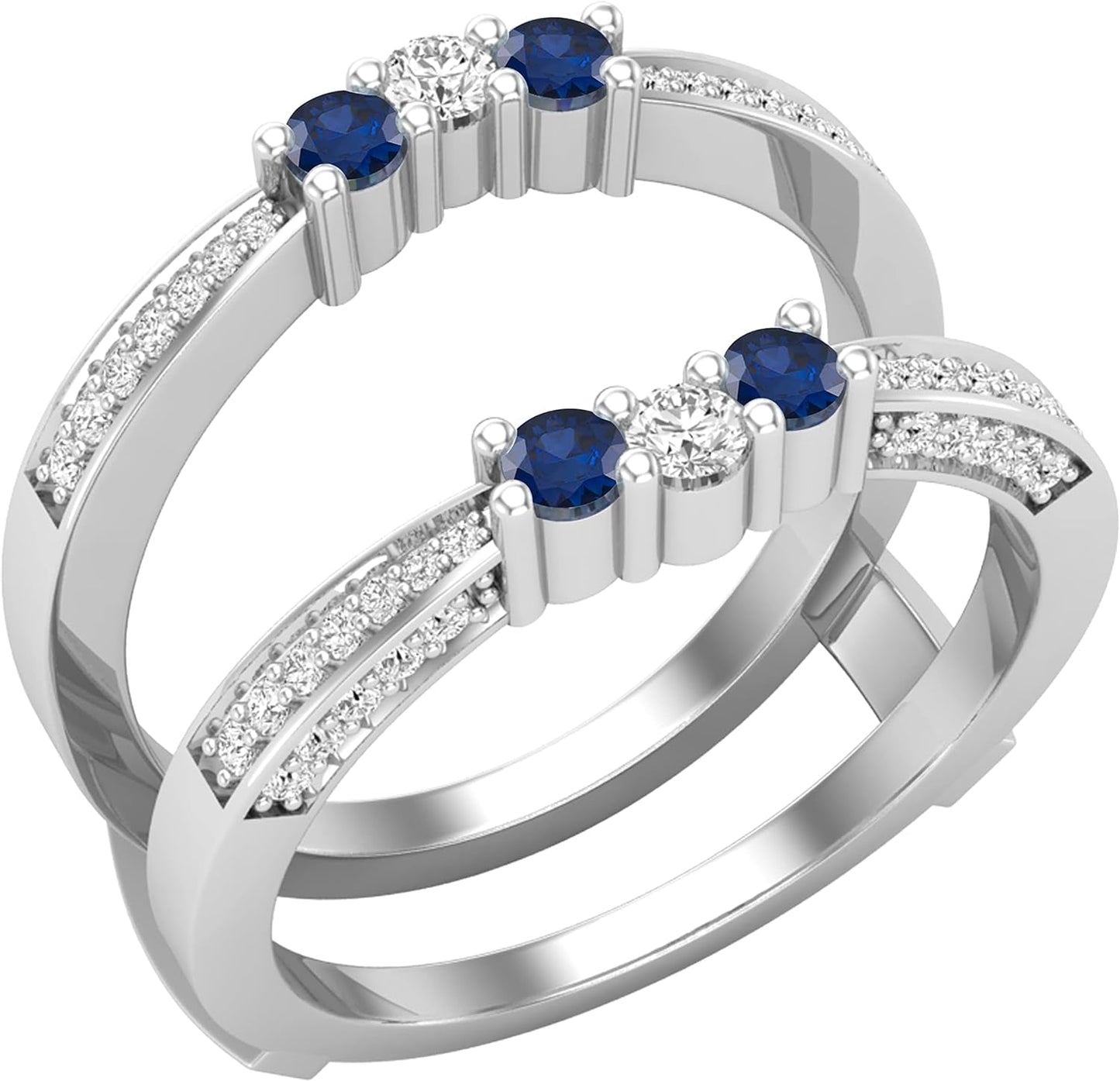 round Gemstone and White Diamond Enhancer Double Wrap Guard Anniversary Band Ring for Women in 18K White Gold (White Diamond- 0.33 CT, Color I-J, Clarity I1-I2)