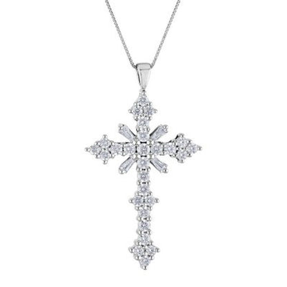 0.46 CT. T.W. Diamond Cross Pendant in 14K White Gold