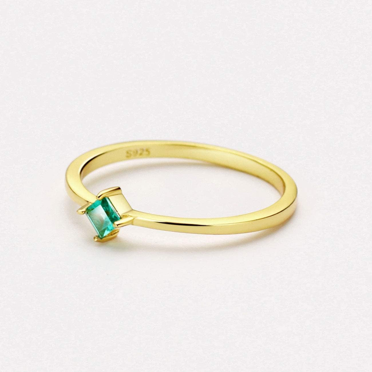 18K Gold Emerald Rings Simple Square Cut Dainty Delicate Rings Fine Jewelry for Women Girls