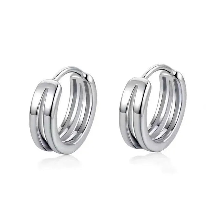 1Pair Stainless Steel Hoop Earrings Punk Multilayer round Double Hip Hop Pierced Stud Earrings
