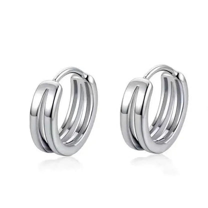 1Pair Stainless Steel Hoop Earrings Punk Multilayer round Double Hip Hop Pierced Stud Earrings