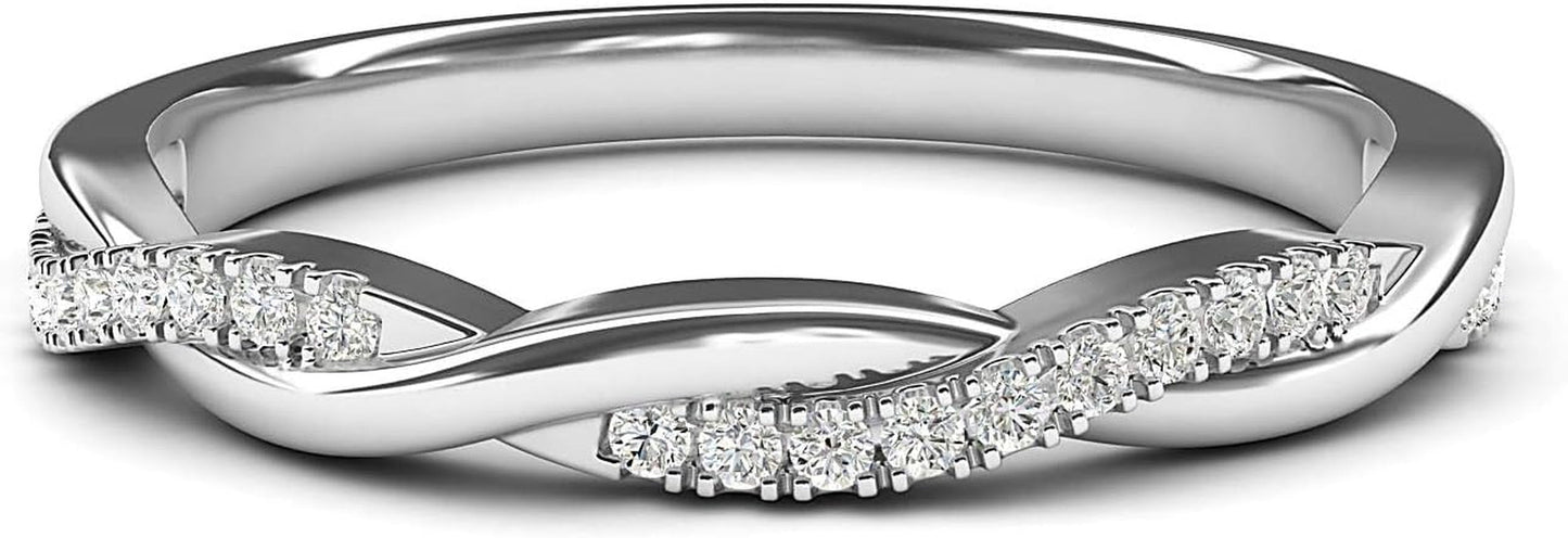 14K White Gold 2.5Mm Petite Twisted Vine Simulated Diamond Ring Wedding Band Matching Ring