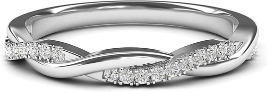 14K White Gold 2.5Mm Petite Twisted Vine Simulated Diamond Ring Wedding Band Matching Ring
