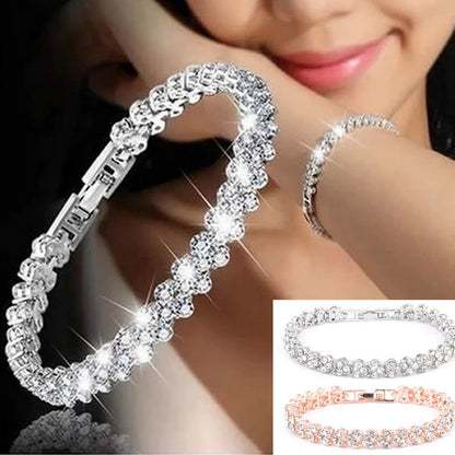 Women Fashion Gold Silver Crystal Diamond Cuff Bracelet Bangle Chain Jewelry