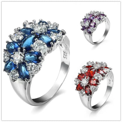 Fashion Women 925 Sterling Silver Sapphire & White Topaz Gemstones Rings Size 6 7 8 9 10