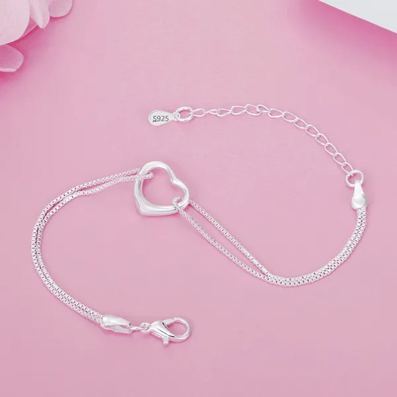 Fashion Jewelry Exquisite Women's 925 Sterling Silver Charm Heart Bracelets Necklaces for Wedding Party Christmas Gift Jewelry Set