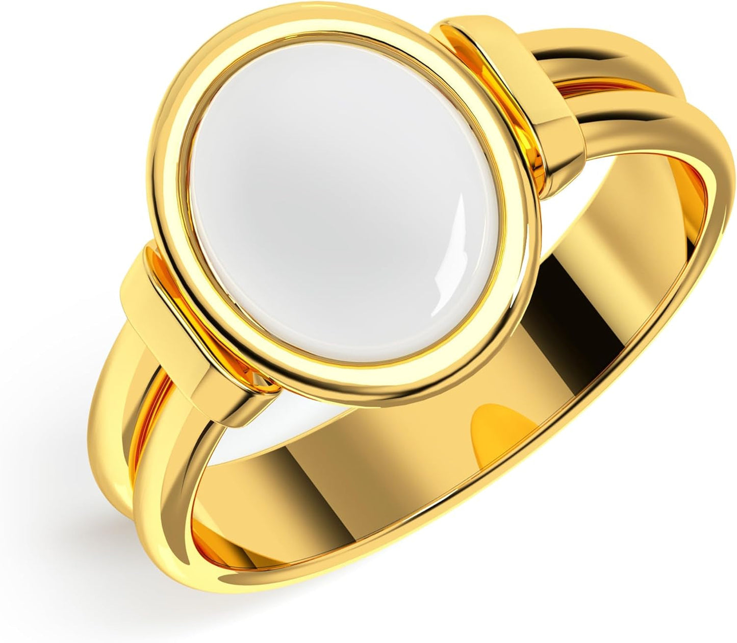 Chunky Gold Signet Rings for Women, Pearl Ring with Non Tarnish Stainless Steel, 18K Gold Plated Shell Ring, Statement Trendy Jewelry (7)