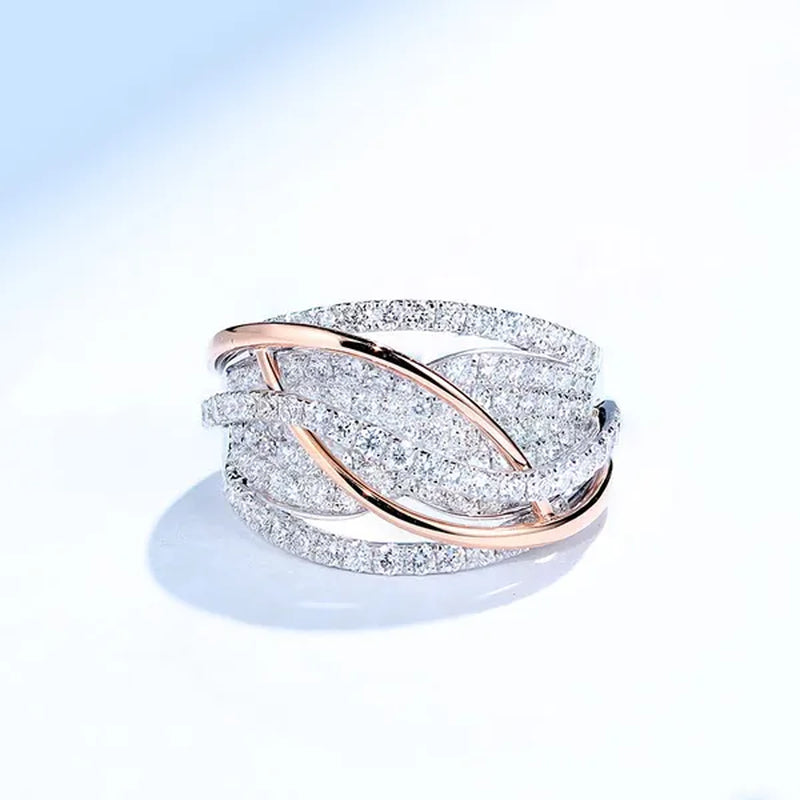 Exquisite luxury women's fashion dazzling ring jewelry  two-tone   white  Zircon ring elegant princess romantic bride engagement wedding ring noble anniversary ring Christmas gift jewelry size US5-11