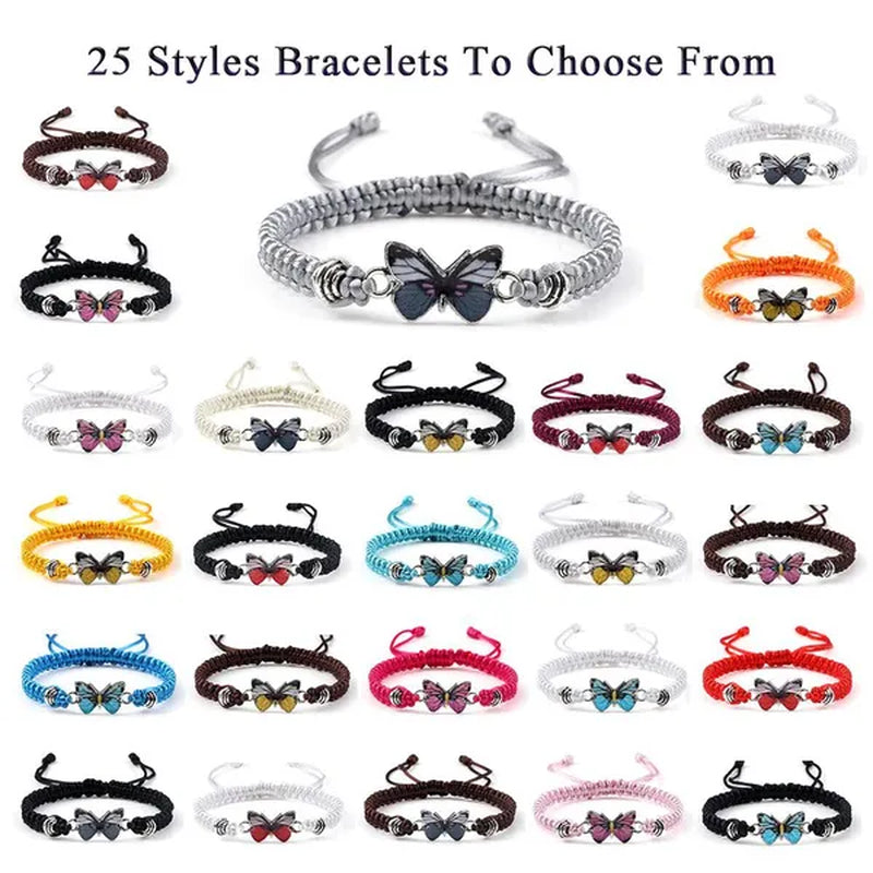2022 Hot Adjustable Braided String Bracelet for Women Grey Butterfly Pendant Handmade Charm Bangles Fashion Girl Jewelry