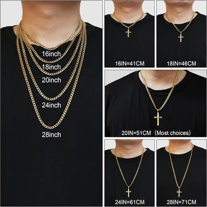 925 Sterling Silver Cross Necklace for Men, 18K Gold over Real Silver Cross Pendant Necklace with 4.5MM Durable Stainless Steel Cuban Link Curb Chain Shiny Cross Necklaces 16-28 Inches
